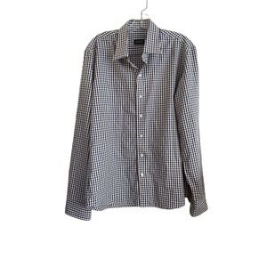 Amorn's Long Sleeve‎ Men's Dress Shirt Size Large Button Check Brown Blue Collar